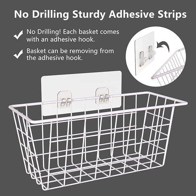 MaraFansie Wall Wire Baskets Bin No Drilling Adhesive Hanging Baskets Wall - Image 6