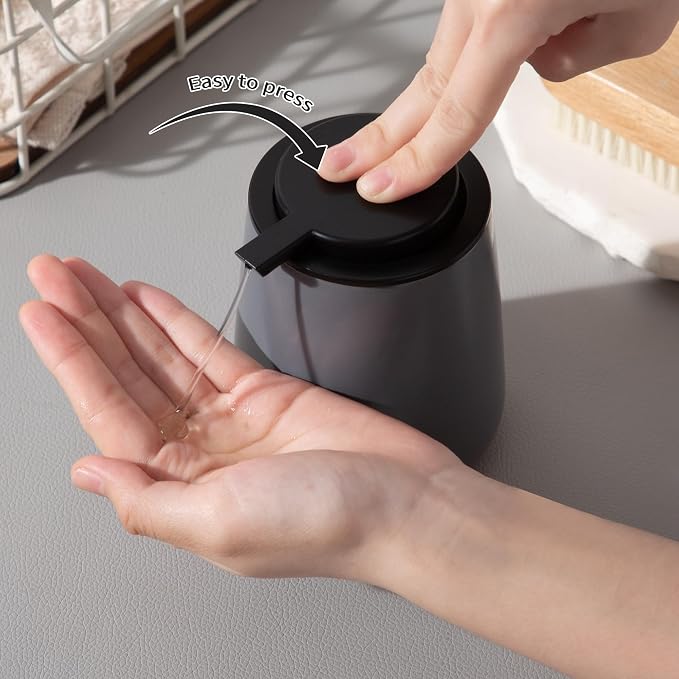 Enra Grey Soap Dispenser, 12 oz Ceramic Hand Lotion Dispenser, Refillable Dish - Image 4