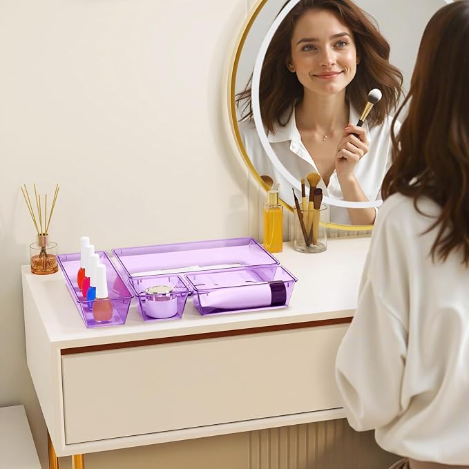 StorMiracle 32 PCS Clear Plastic Drawer Organizer Set, 4-Size vanity organizer - Image 6