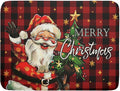 Merry Christmas Santa Claus Red Buffalo Plaid Dish Drying Mat by Anyako