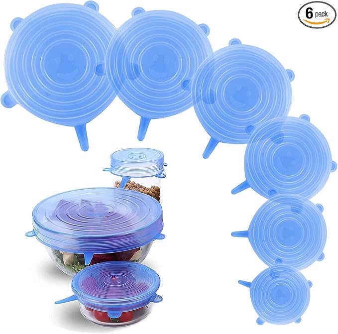 Silicone Stretch Lids – 6 Pack Reusable Food Covers, Flexible Silicone by Unknown