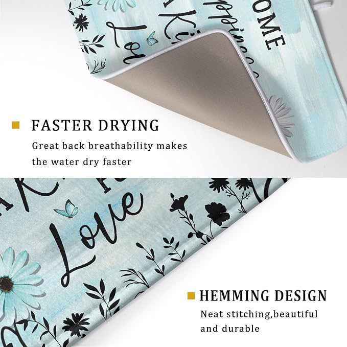 Blue Daisy Dish Drying Mat 18x24 Inch Love Kitchen Absorbent Microfiber - Image 3
