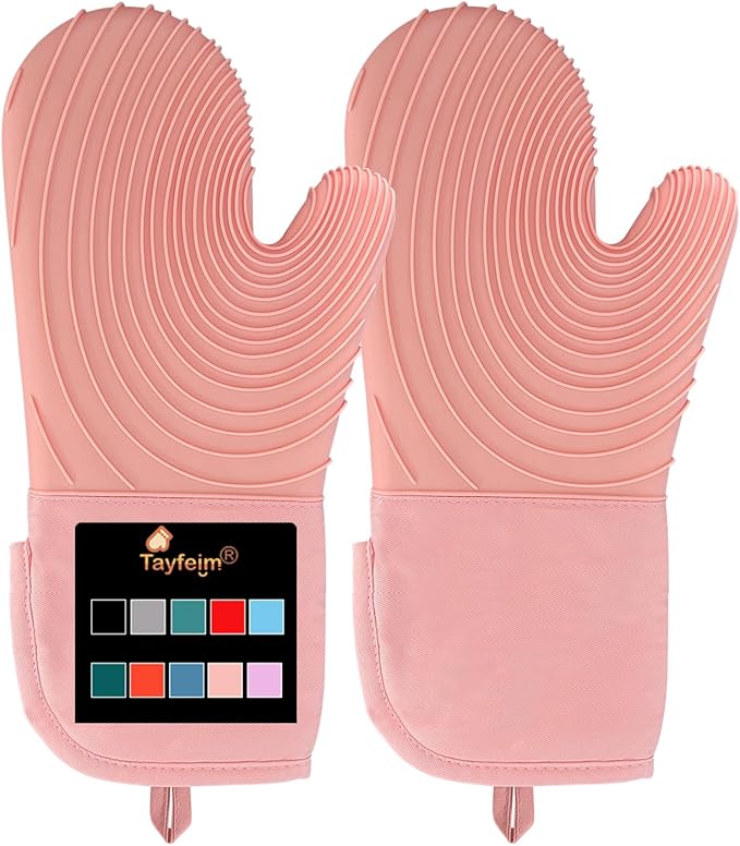 Silicone Oven Mitts-13.6 in Extended Oven Mitts Heat Resistant 500F, Oven Gloves by Tayfeim