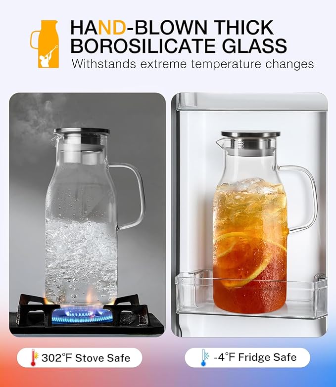LUNA&MANTHA 2 Pack 2 Liter 68 oz Glass Pitcher - Image 4