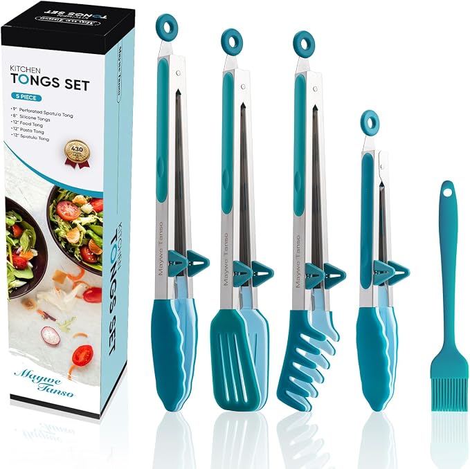 5-Pack Silicone Tongs for Cooking, Maywe Tanso 4PCS 13-Inch Kitchen Tongs by MayweTanso