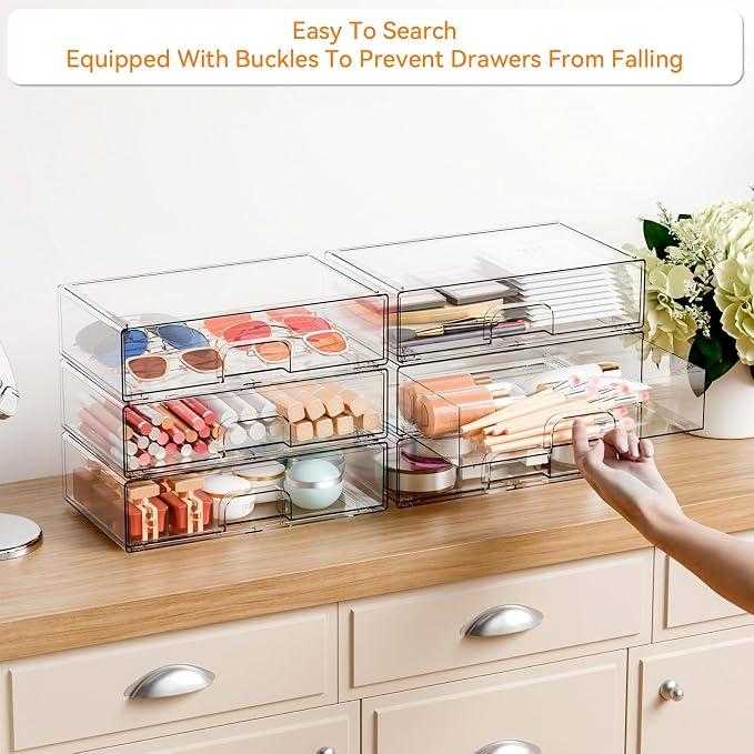 Yieach 12.1''W Clear Stackable Storage Drawers, 2 Pack Acrylic Drawer Organizer - Image 4