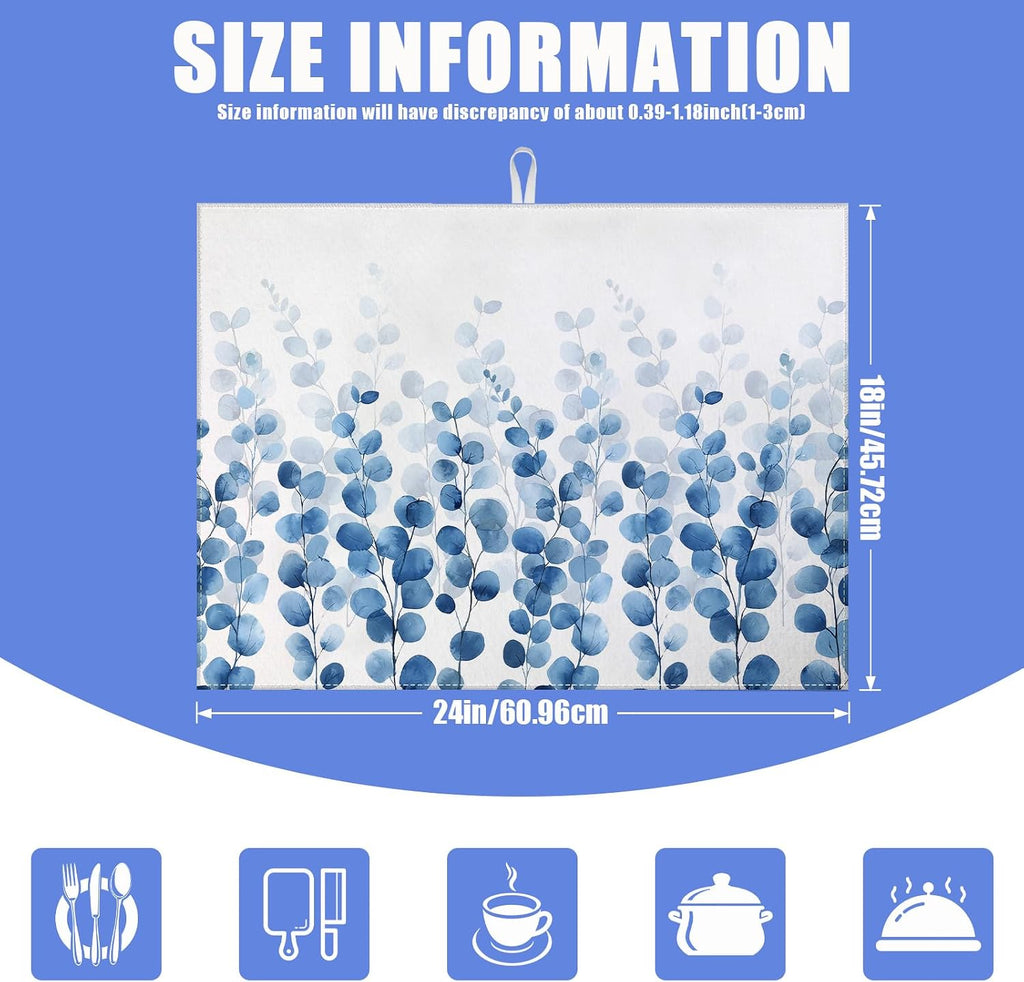 Blue Eucalyptus Leaves Dish Drying Mat for Kitchen Counter Drying Pad