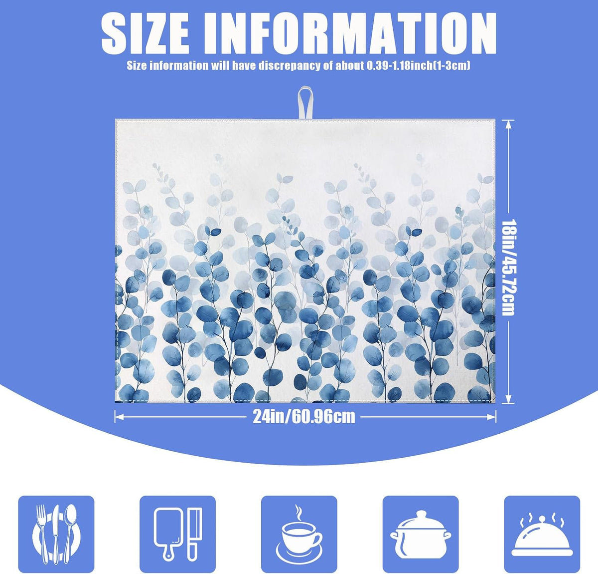 Blue Eucalyptus Leaves Dish Drying Mat for Kitchen Counter Drying Pad