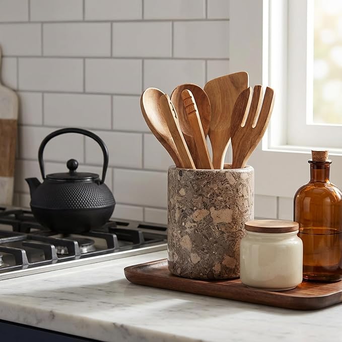 Radicaln Marble Utensil Holder 6.5" Inches Oceanic Handmade Spatula Set - Image 4