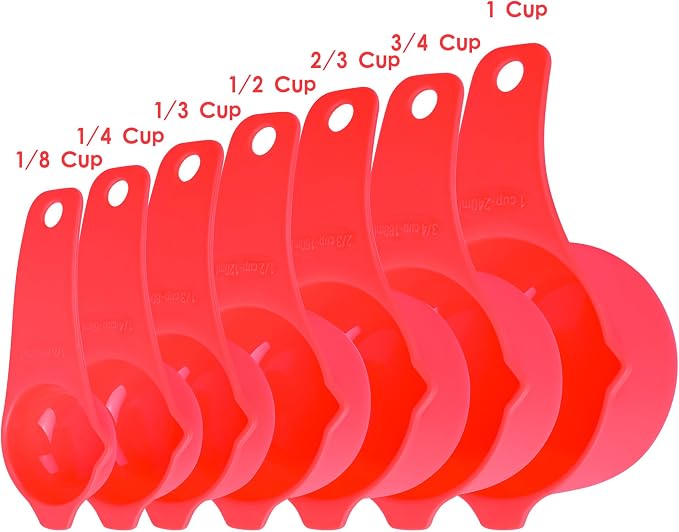 Red Measuring Cups and Spoons Set 15, 7 Plastic Measuring Cup Set, 7 Spice Long - Image 2
