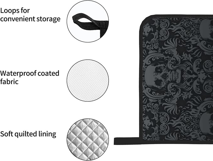 Victorian Gothic Black Skull Damask Oven Mitts and Pot Holders Sets of 4 - Image 5