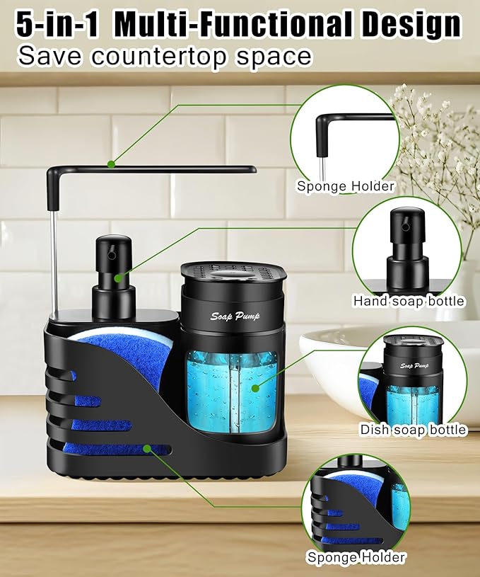 Kitchen Soap Dispenser Set, 4-in-1 Dual Hand and Dish Soap Dispenser - Image 5