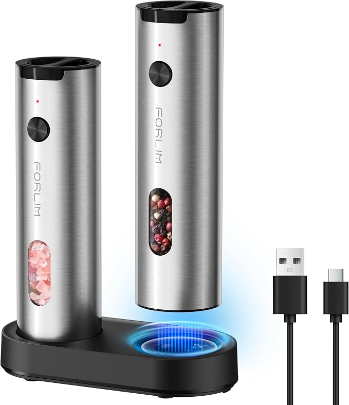 FORLIM Electric Salt and Pepper Grinder Set Rechargeable, Auto Salt and Pepper by FORLIM
