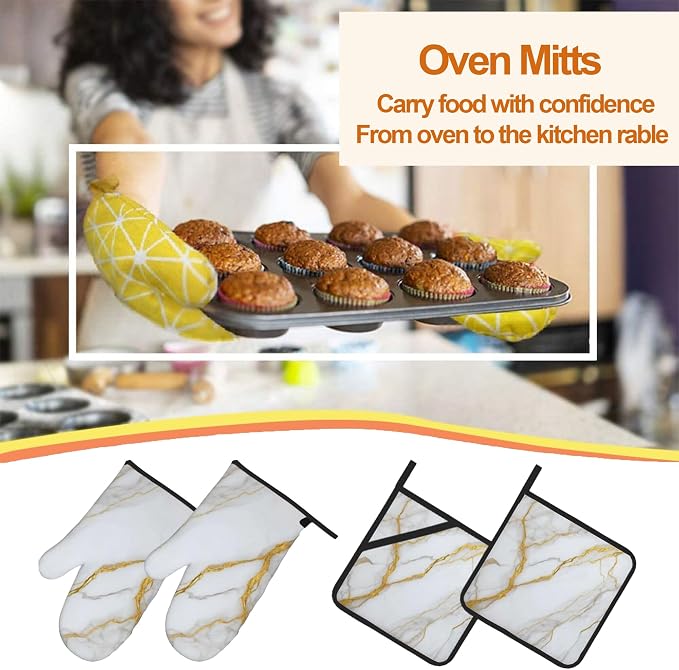 White Gold Marble Oven Mitts and Heat Resistant Pads - Image 7