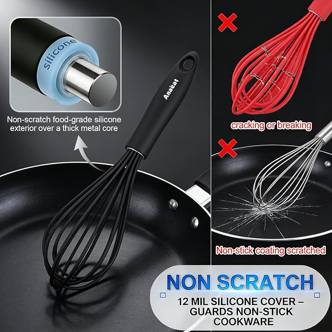 Anaeat Silicone Kitchen Whisk Set of 4, Egg Beater Milk ​Blender - Image 3