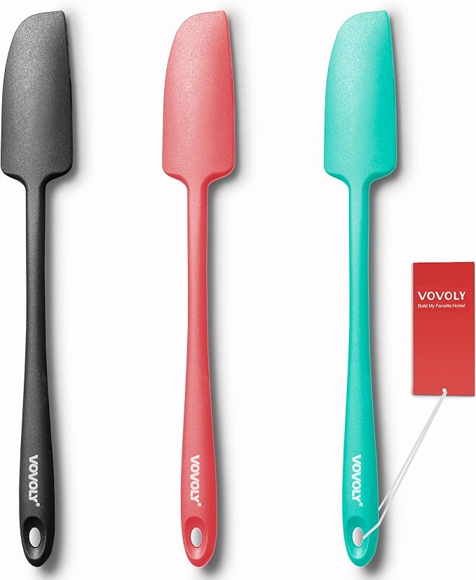 3-Pack Silicone Jar Spatulas, Vovoly Small Seamless Design Rubber Scraper by VOVOLY