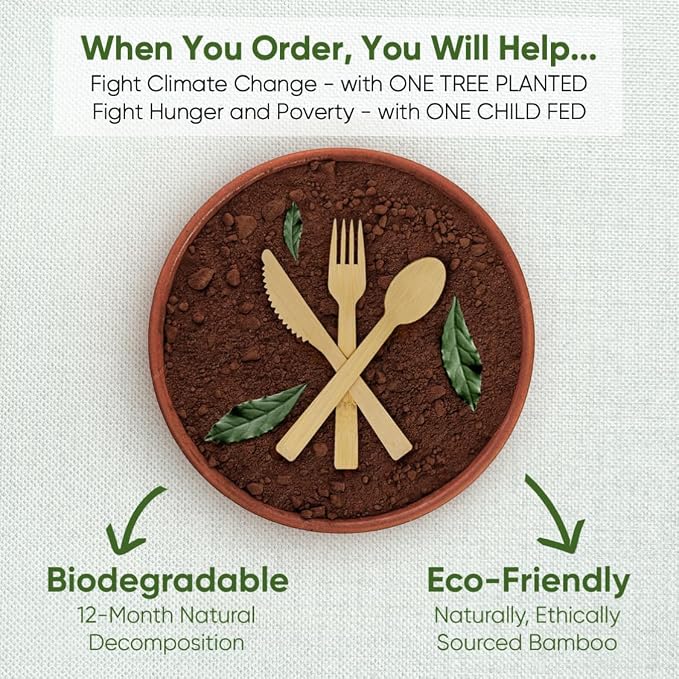 EcoPreps 100% Compostable Bamboo Cutlery Set Eco-Friendly, Biodegradable - Image 3