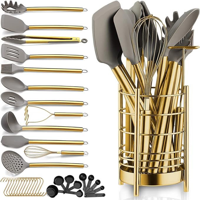 Gold Kitchen Utensils Set, Berglander 38 Pieces Non-stick Silicone Cooking by Berglander
