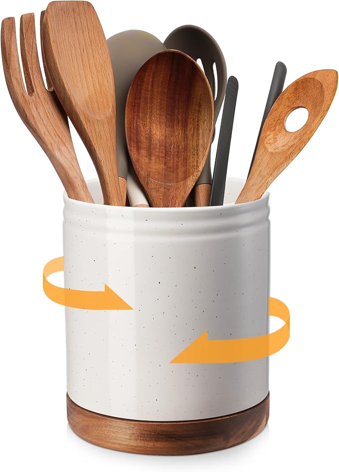 DOWAN 7.6" 360° Rotating Utensil Holder, Kitchen Utensil Holder by DOWAN