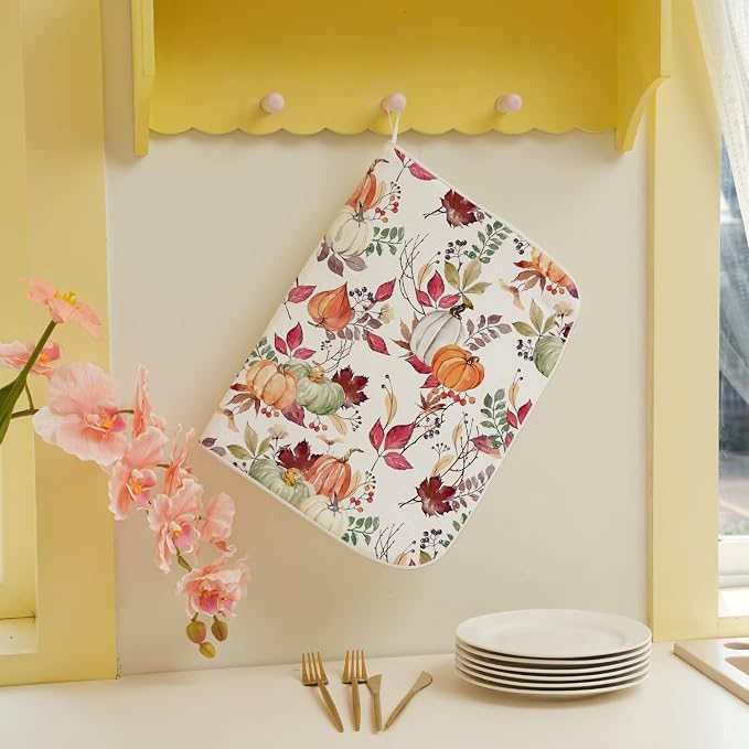 Fall Autumn Dish Drying Mat 18 x 24 inch Thanksgiving Pumpkin Maple Leaf Flower - Image 5
