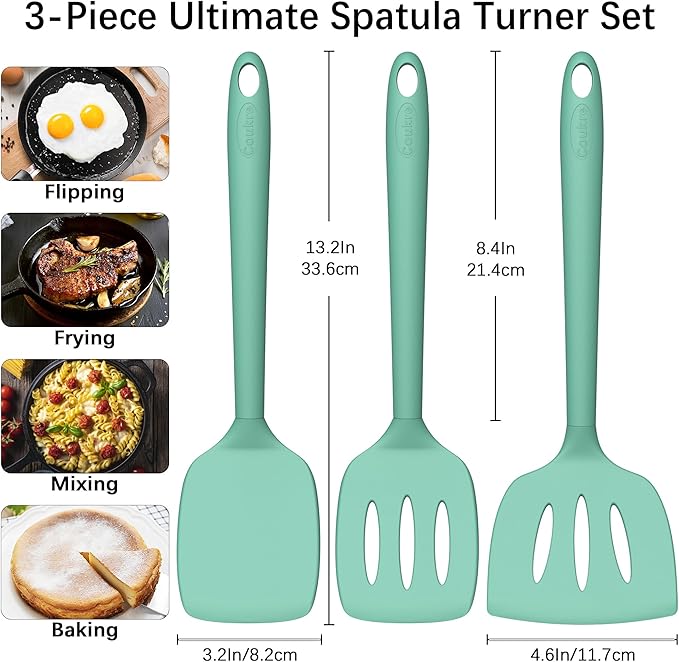 Coukre 3 Pack Silicone Spatula Set, High Heat Resistant, Fish Spatula, Solid & - Image 2