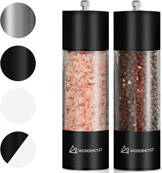 Manual Salt and Pepper Grinder Set of 2 | Large Round Salt and Pepper Shakers - Image 8