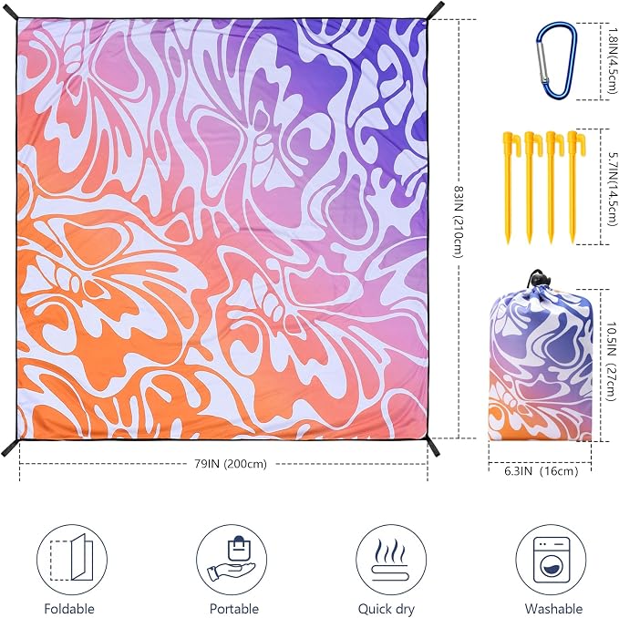 WIWIGO Beach Blanket Waterproof Sandproof Beach Mat 79" X 83"/10'x9'for 2-8 - Image 2