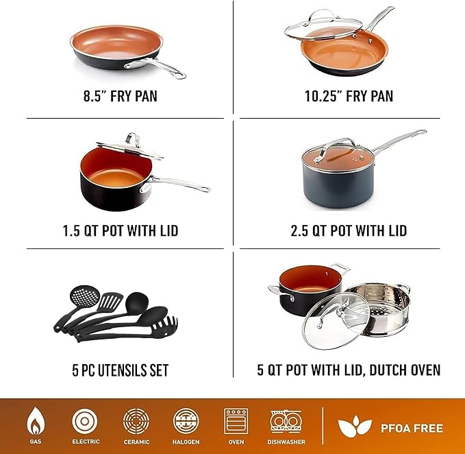 GOTHAM STEEL 15 Pc Ceramic Cookware Set, Ceramic Pots and Pans Set Non Stick - Image 2