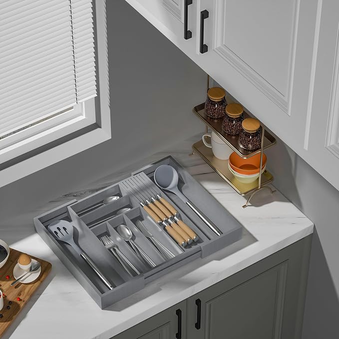 TIOPGHAD Bamboo-Silverware-Drawer-Organizer-Kitchen, Expandable Utensil Holder - Image 4