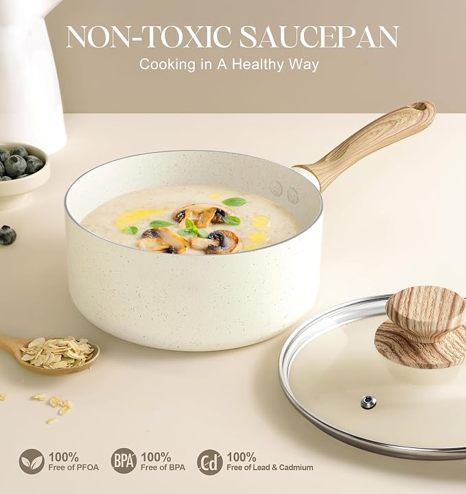 MICHELANGELO Saucepan Set with Lid, Nonstick Sauce Pan Sets with Granite - Image 5