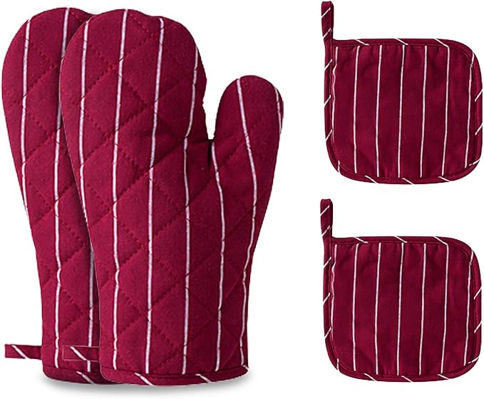 4Pcs Oven Mitts and Pot Holders, Heat Resistant Oven Mitts Set by CoekMoed