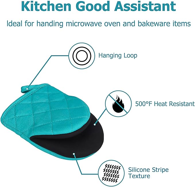 Short Oven Mitts, Heat Resistant 500°F, Silicone Grip Kitchen Gloves, Non-Slip - Image 5