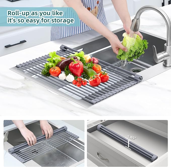 Ohuhu Sink Drying Rack, 20.5" W x 16.1" L Over The Sink Roll-Up Dish Drainer - Image 7