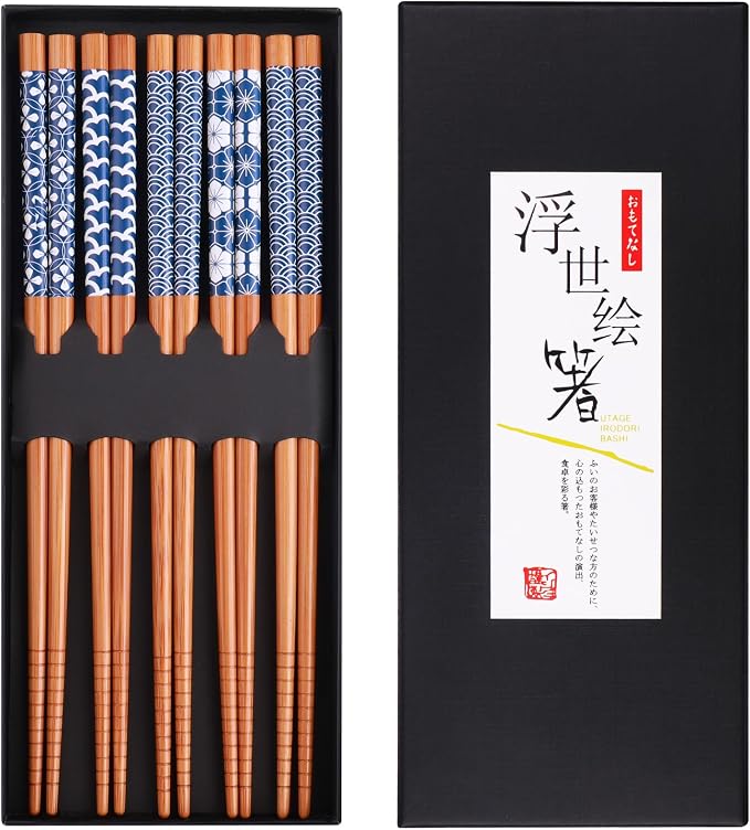 GLAMFIELDS Bamboo Chopsticks Reusable Japanese Style Lightweight 5 Pairs Ramen by GLAMFIELDS