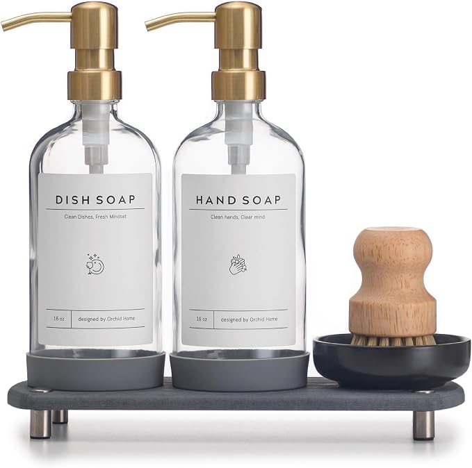 Kitchen Soap Dispenser Set - 16OZ Clear Glass Bottle by ORCHID+HOME
