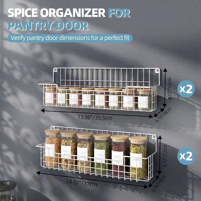 Spice Rack Wall Mount 4 Pack, Metal Wall Mounted Spice Rack Organizer - Image 3