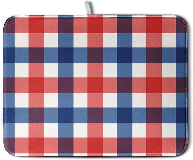 4th of July Dish Drying Mat Patriotic Buffalo Plaid Drying Mats by Kwlegh