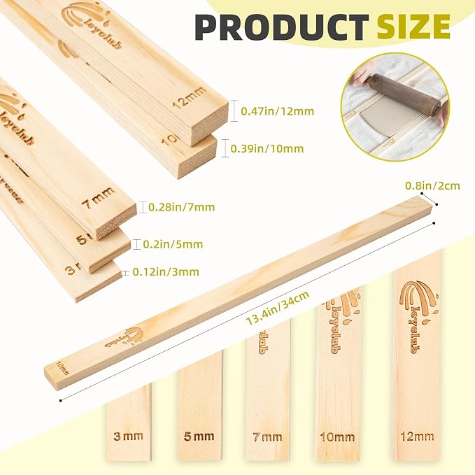 Pottery Rolling pin Guides, Clay Tools, 5-Size Mud Stick Guide - Image 2