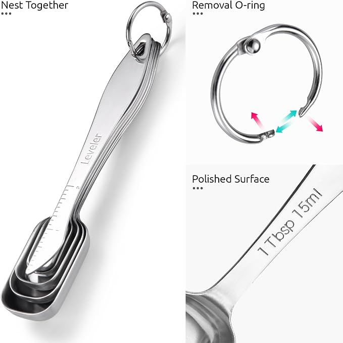 U-Taste Narrow Square Measuring Spoons: 18/8 Stainless Steel Kitchen Measure - Image 6