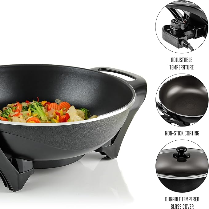 OVENTE Electric Wok with Nonstick Coating, 13 Inch Family-Sized Skillet - Image 3