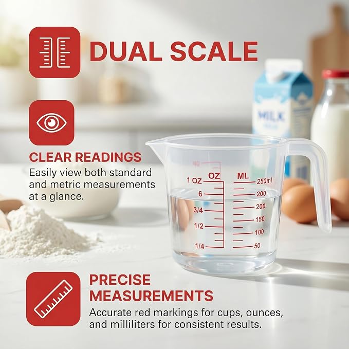 16 Pcs 1 Cup Capacity Plastic Measuring Cup, 8 Oz/250 ml Clear Graduated - Image 4