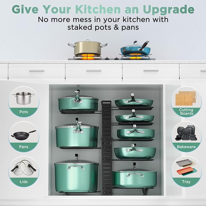 ORDORA Pots and Pans Organizer under Cabinet, 8 Tier Pot Organizers Rack - Image 8