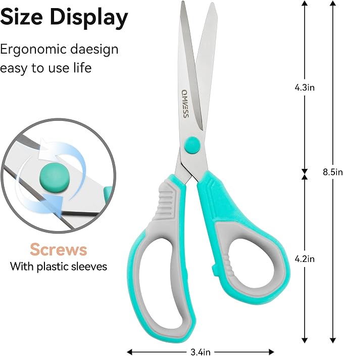 QMVESS 8.5" Scissors All Purpose 3 Pack, Ultra Sharp 2.5mm Thick Blade Scissors - Image 3