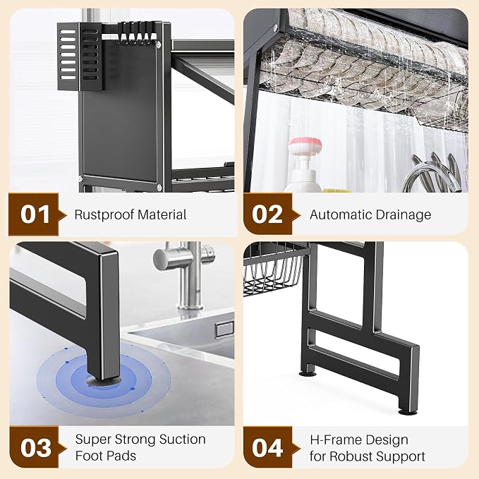 Over The Sink Dish Drainer Drying Rack 3 Tiers - Image 7