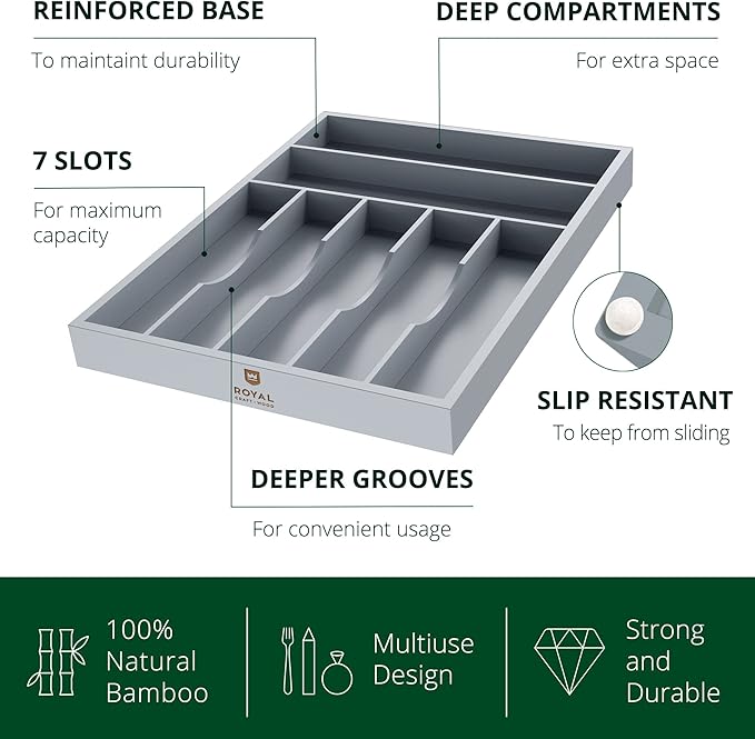ROYAL CRAFT WOOD Luxury Bamboo Kitchen Drawer Organizer - Image 2