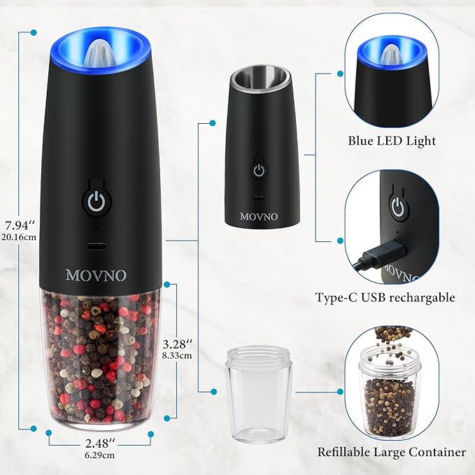 Gravity Electric Salt and Pepper Grinder Set, Battery Powered LED Light One - Image 2