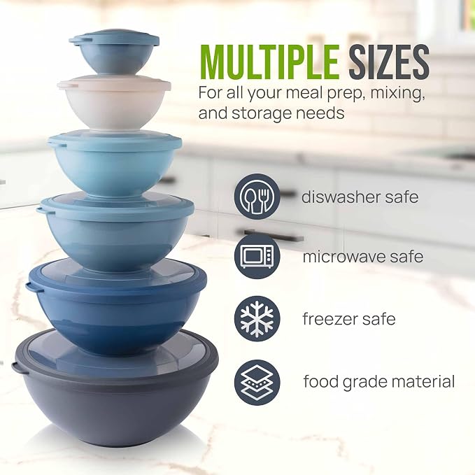 Zulay Kitchen 12 Piece Plastic Mixing Bowls - Image 3