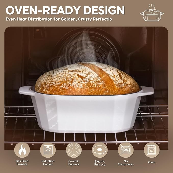 Enameled Cast Iron Dutch Oven for Bread Baking – 3QT Oval Round Heavy Duty - Image 3
