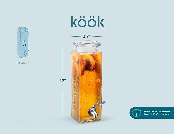 Kook Drink Dispenser, 80 oz, Water Dispenser Countertop, Glass Drink Dispenser - Image 8