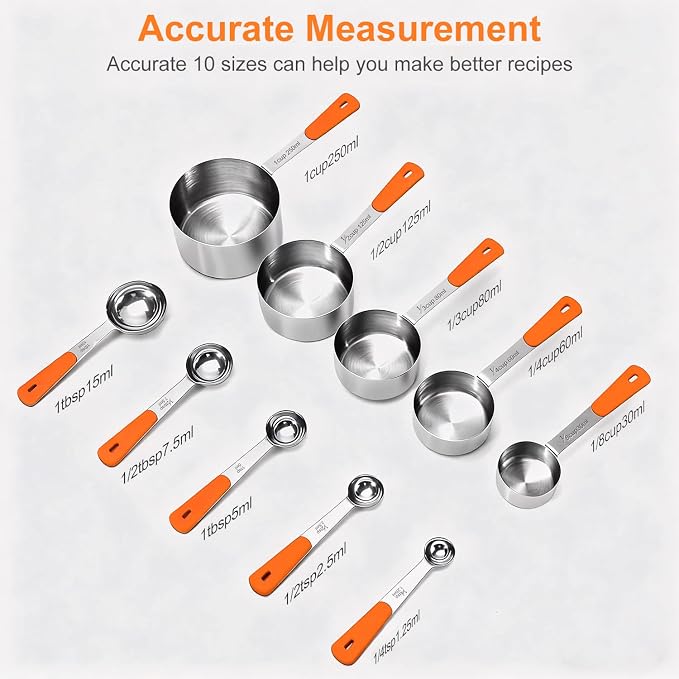 Bopei Measuring Cups and Spoons Set Stainless Steel 10 Piece - Image 2